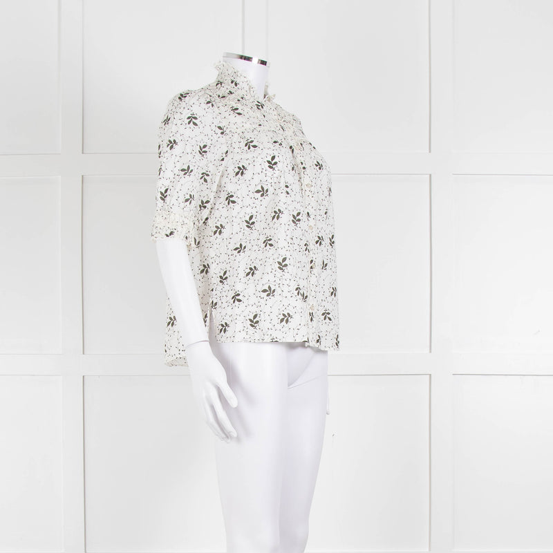 ME + EM Cream Khaki Floral Cotton Scallop Lace Trim Top