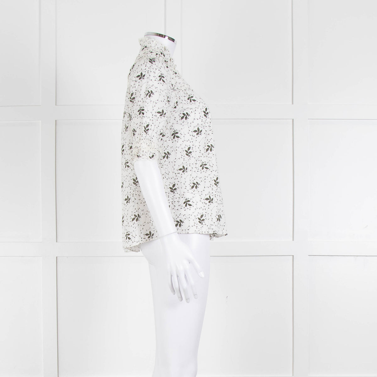 ME + EM Cream Khaki Floral Cotton Scallop Lace Trim Top