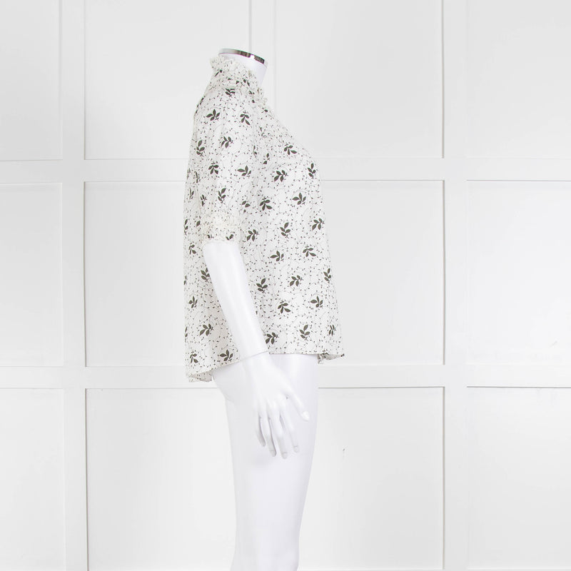 ME + EM Cream Khaki Floral Cotton Scallop Lace Trim Top