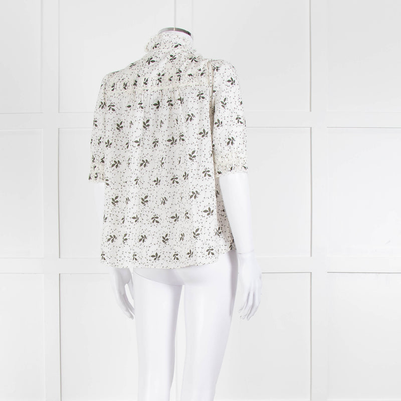 ME + EM Cream Khaki Floral Cotton Scallop Lace Trim Top