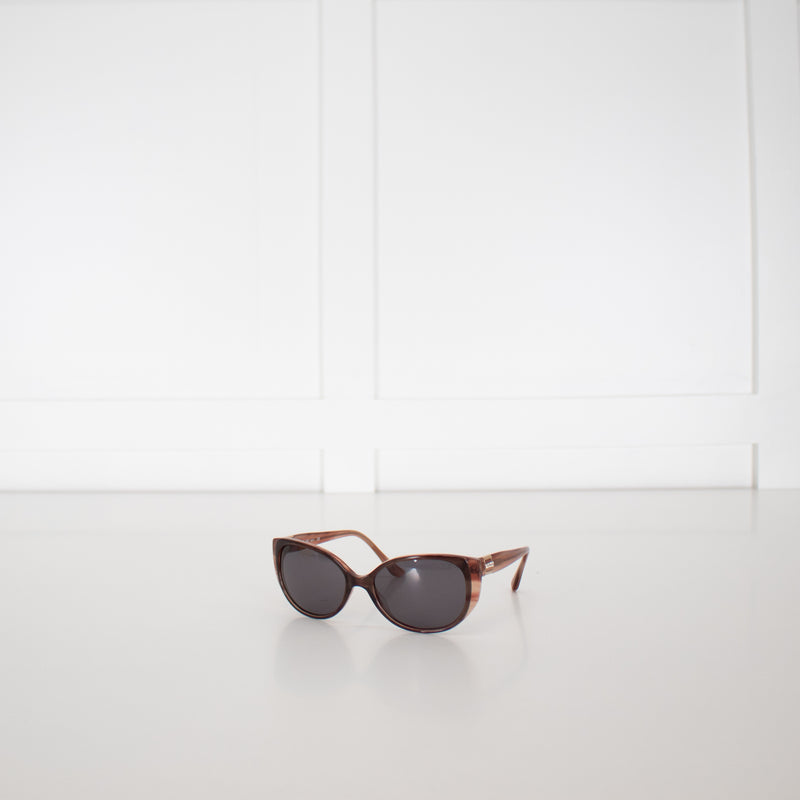 Tara Jarmon Brown Pink Oval Frame Diamante Detail Sunglasses