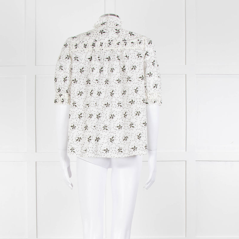 ME + EM Cream Khaki Floral Cotton Scallop Lace Trim Top