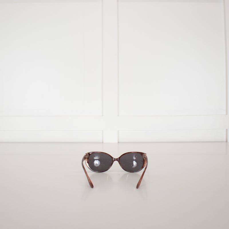 Tara Jarmon Brown Pink Oval Frame Diamante Detail Sunglasses