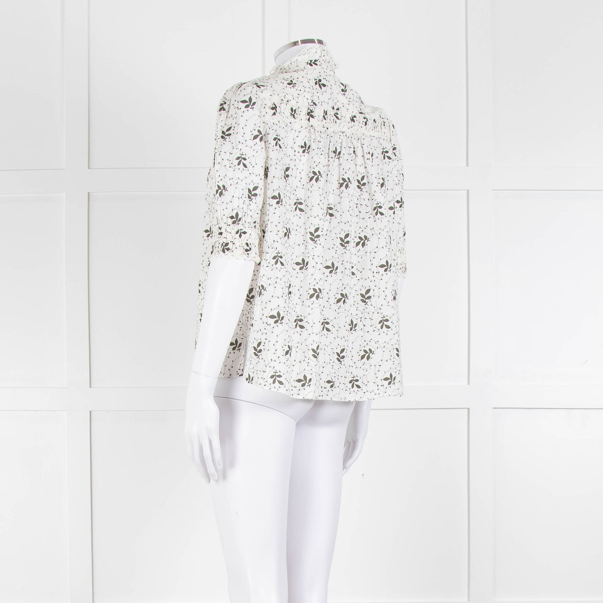 ME + EM Cream Khaki Floral Cotton Scallop Lace Trim Top
