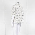 ME + EM Cream Khaki Floral Cotton Scallop Lace Trim Top