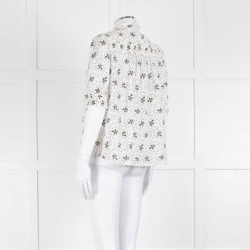 ME + EM Cream Khaki Floral Cotton Scallop Lace Trim Top