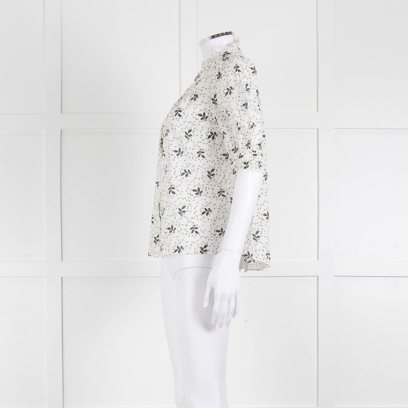 ME + EM Cream Khaki Floral Cotton Scallop Lace Trim Top