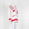 Maje Cream Red Trim Mallais Stretch-Knit Cardigan