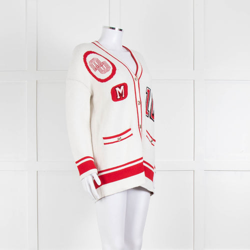 Maje Cream Red Trim Mallais Stretch-Knit Cardigan