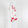 Maje Cream Red Trim Mallais Stretch-Knit Cardigan