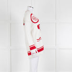 Maje Cream Red Trim Mallais Stretch-Knit Cardigan