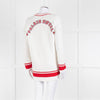 Maje Cream Red Trim Mallais Stretch-Knit Cardigan