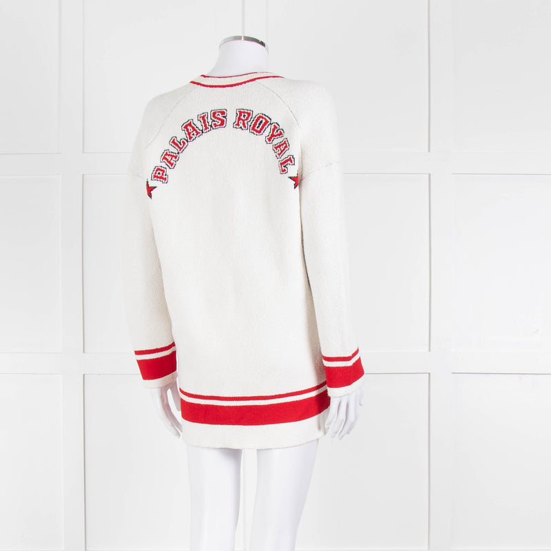 Maje Cream Red Trim Mallais Stretch-Knit Cardigan