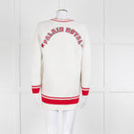 Maje Cream Red Trim Mallais Stretch-Knit Cardigan