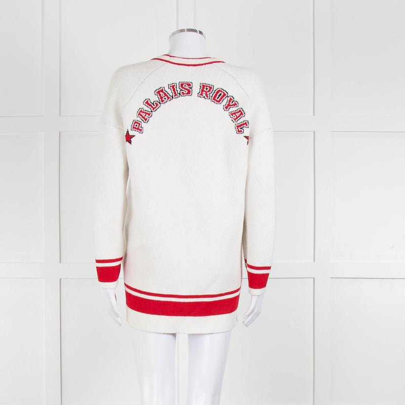 Maje Cream Red Trim Mallais Stretch-Knit Cardigan