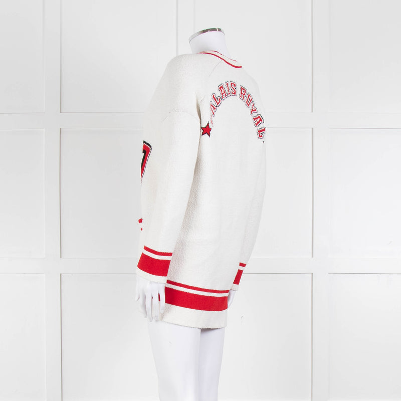 Maje Cream Red Trim Mallais Stretch-Knit Cardigan