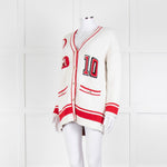 Maje Cream Red Trim Mallais Stretch-Knit Cardigan