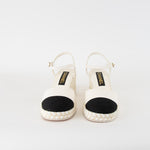 Chanel White Black CC Toe Espadrilles Wedge Shoes