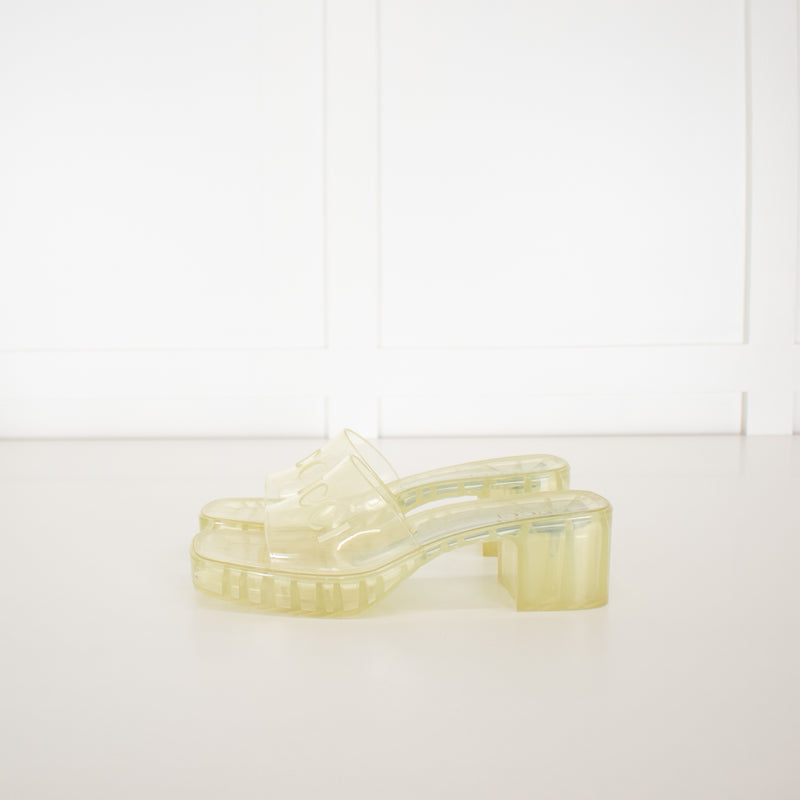 Gucci Cream Clear Logo Rubber Slides