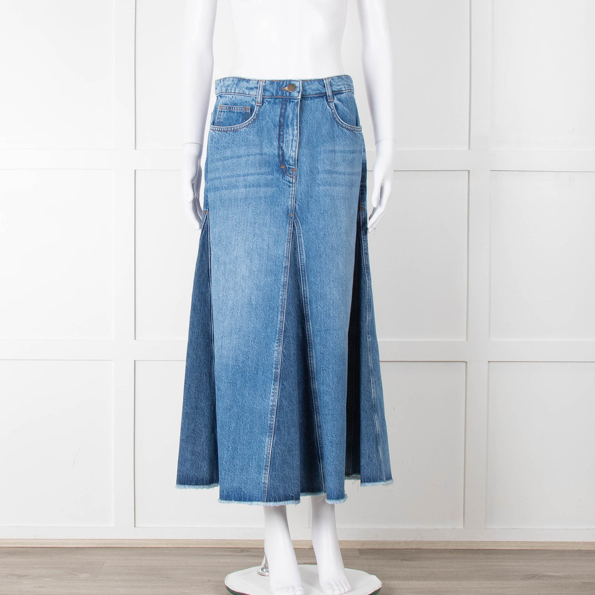 Me + Em Blue Denim A-Line Midi Skirt