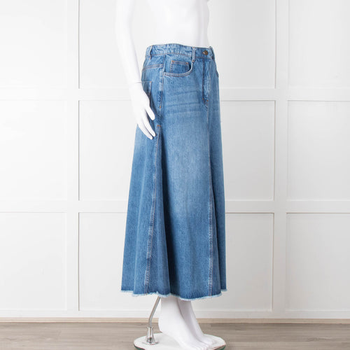 Me + Em Blue Denim A-Line Midi Skirt