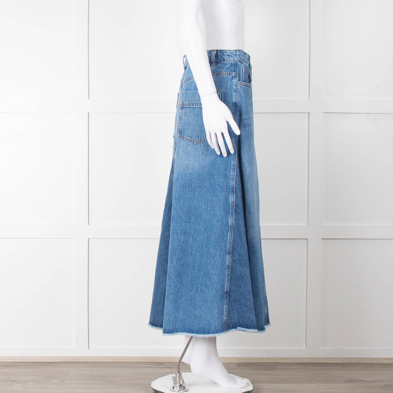 Me + Em Blue Denim A-Line Midi Skirt