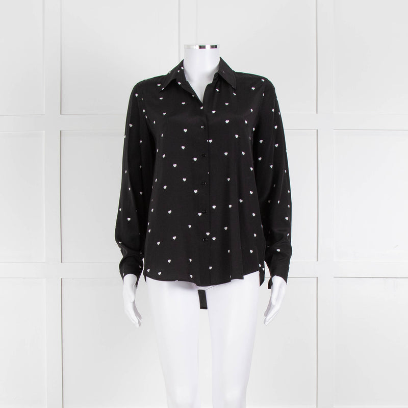 L'Agence Black White Heart Print Silk Shirt