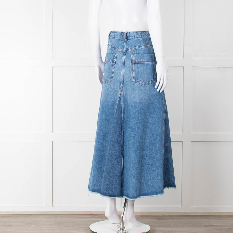 Me + Em Blue Denim A-Line Midi Skirt