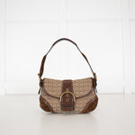 Coach Beige Canvas Brown Suede Soho Flap Shoulder Bag