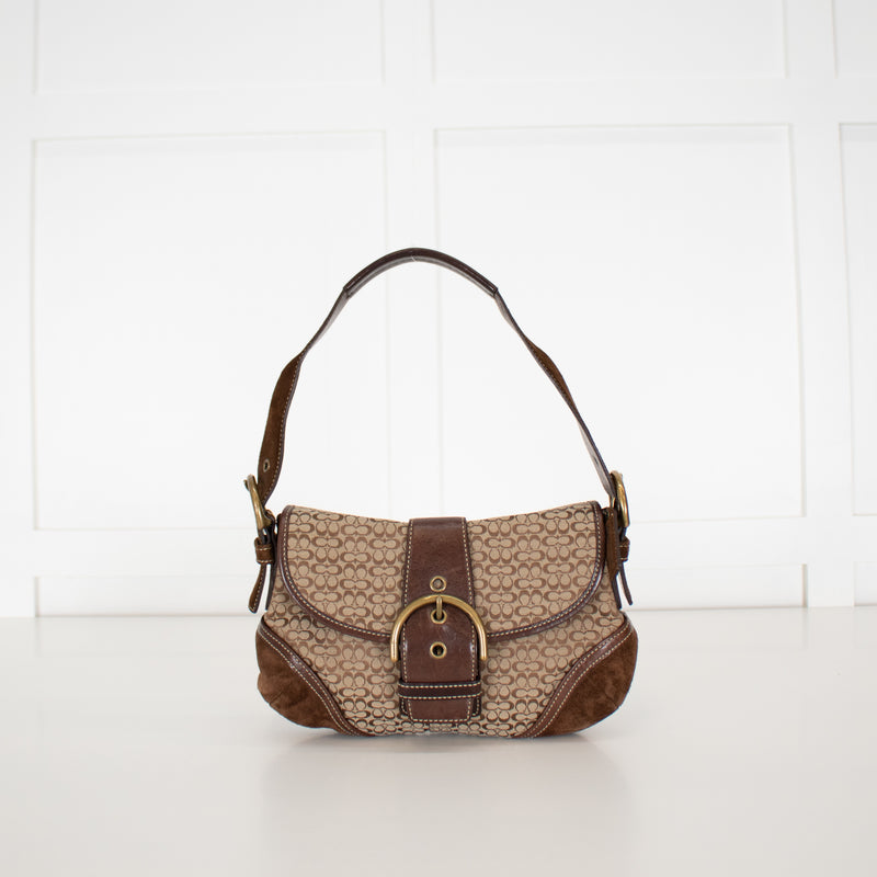 Coach Beige Canvas Brown Suede Soho Flap Shoulder Bag
