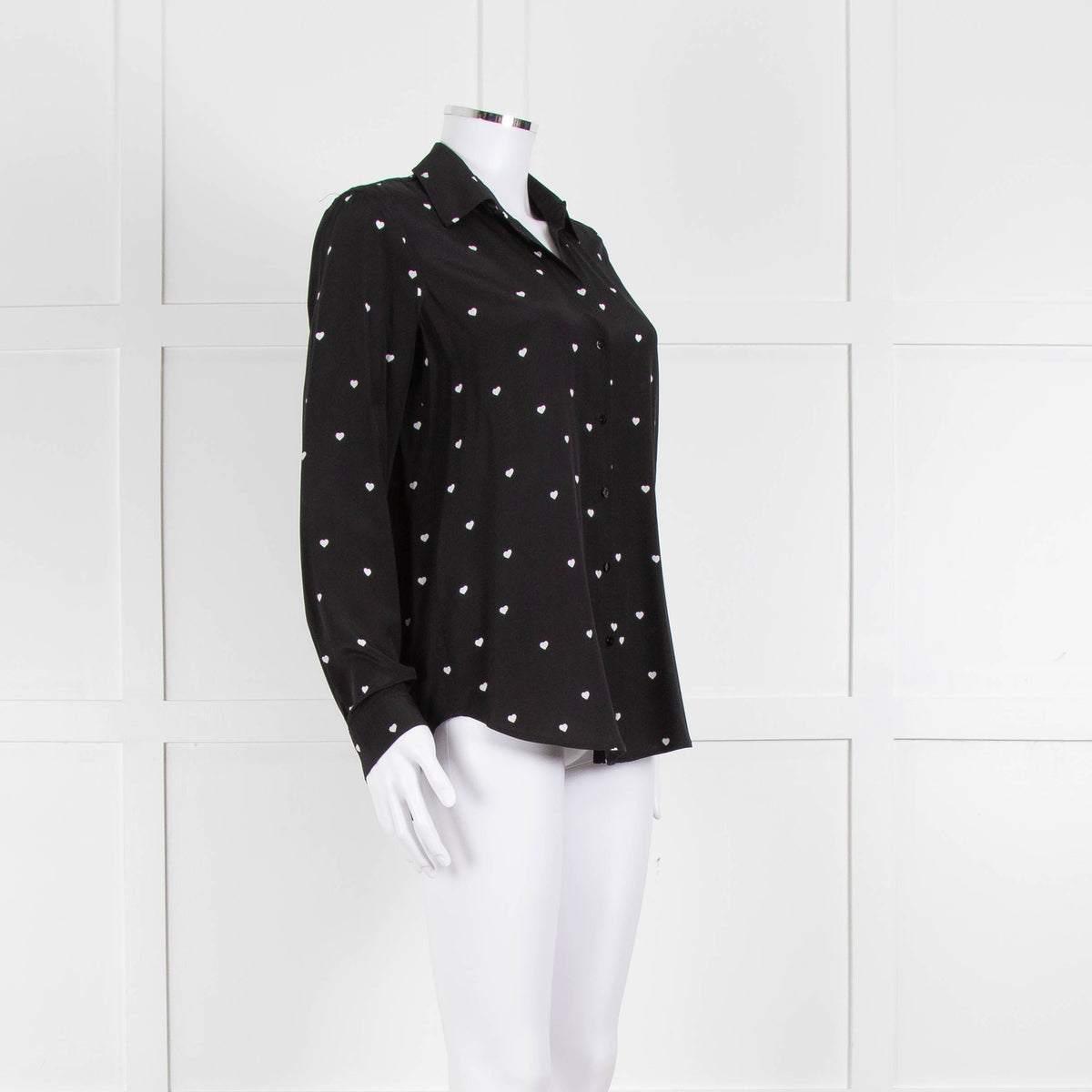 L'Agence Black White Heart Print Silk Shirt