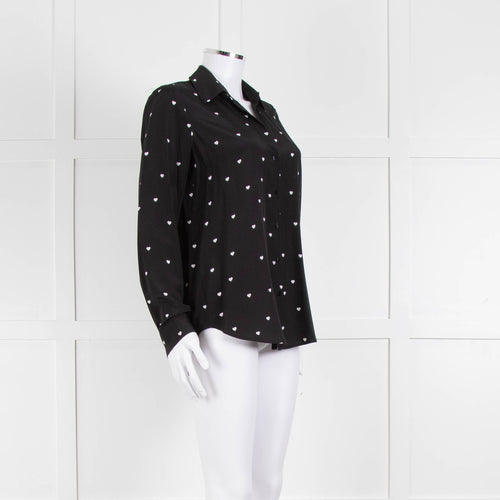 L'Agence Black White Heart Print Silk Shirt