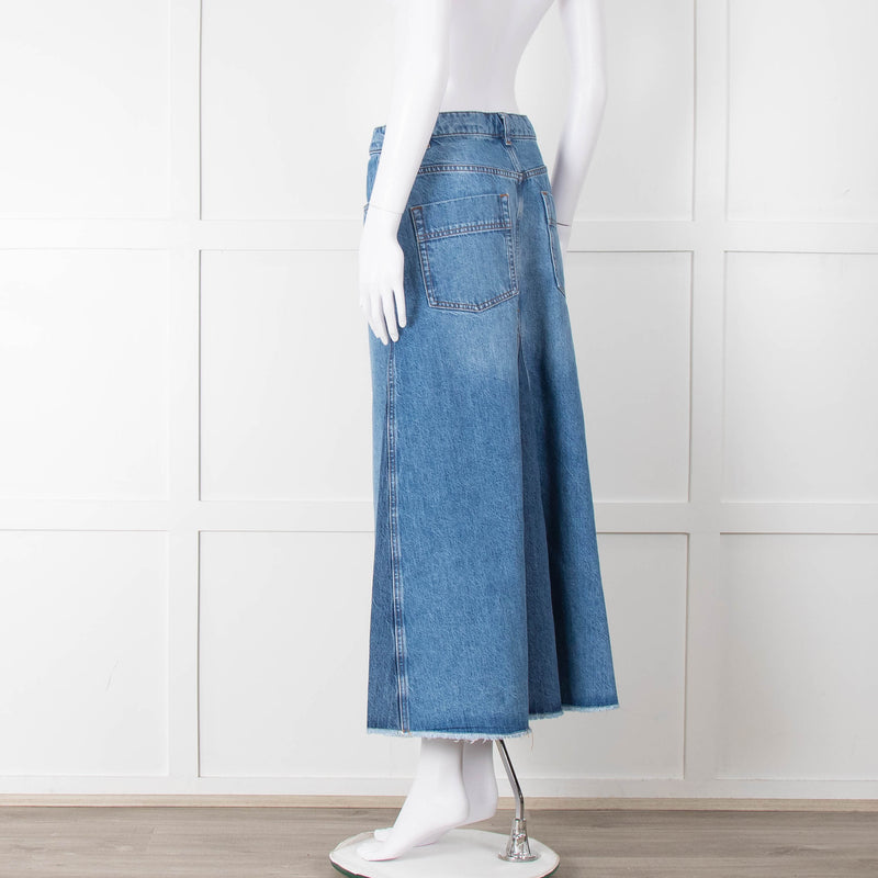 Me + Em Blue Denim A-Line Midi Skirt