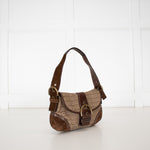 Coach Beige Canvas Brown Suede Soho Flap Shoulder Bag