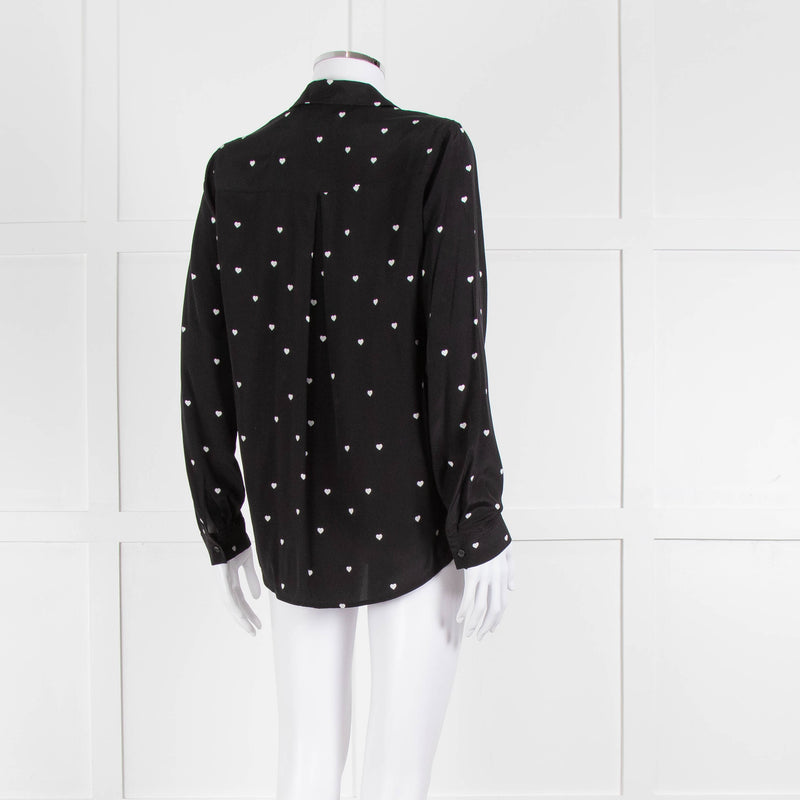 L'Agence Black White Heart Print Silk Shirt
