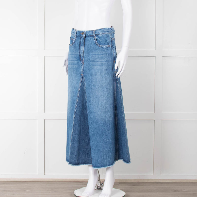Me + Em Blue Denim A-Line Midi Skirt