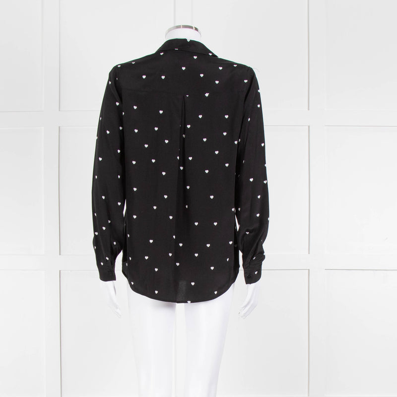 L'Agence Black White Heart Print Silk Shirt