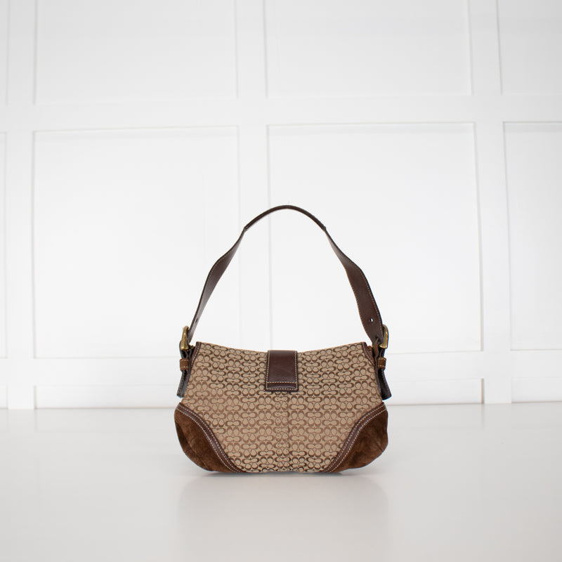 Coach Beige Canvas Brown Suede Soho Flap Shoulder Bag