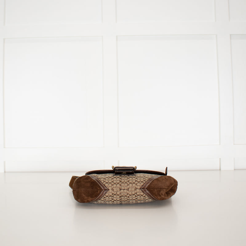 Coach Beige Canvas Brown Suede Soho Flap Shoulder Bag