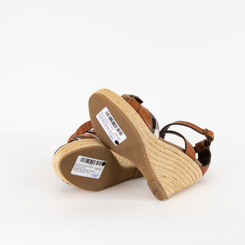 Burberry Brown Leather House Check Espadrilles Wedges