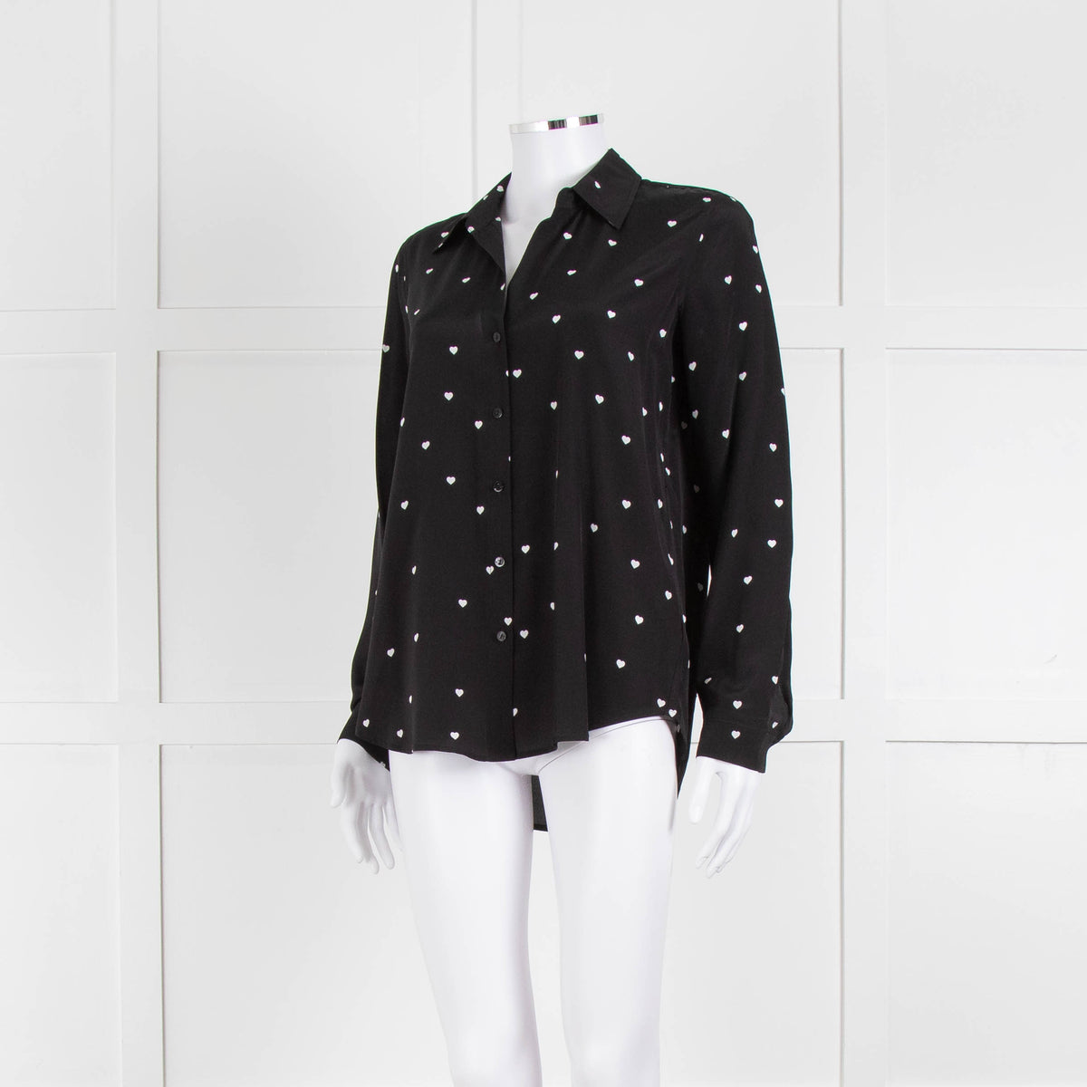 L'Agence Black White Heart Print Silk Shirt