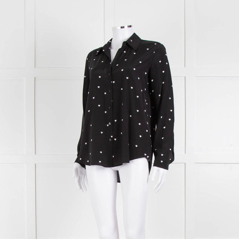 L'Agence Black White Heart Print Silk Shirt