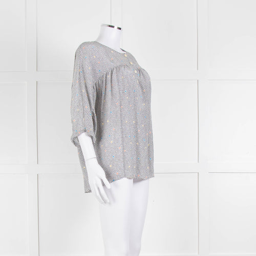 MIH White Black Blue Silk  Oversized Top