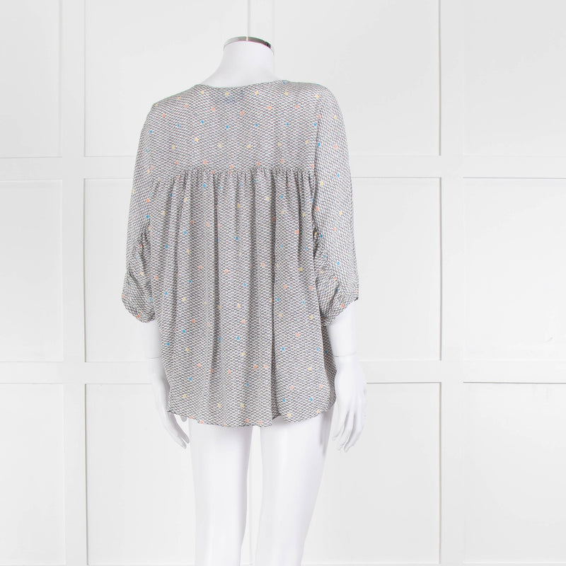 MIH White Black Blue Silk  Oversized Top