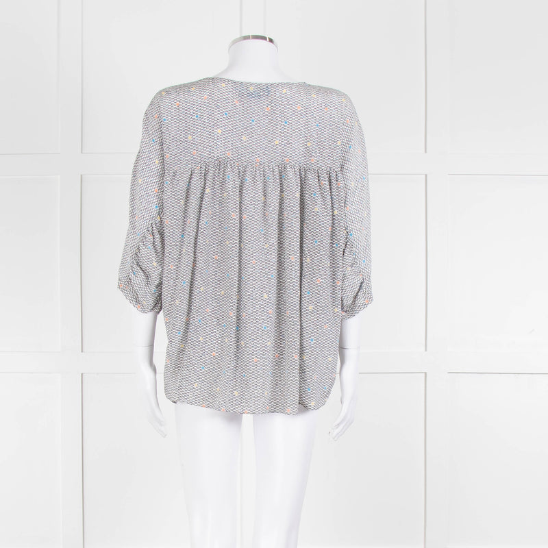 MIH White Black Blue Silk  Oversized Top