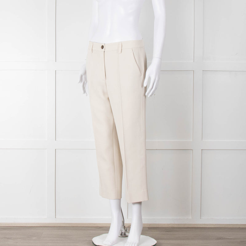 Me + Em Cream Cropped Back Pocket Trousers