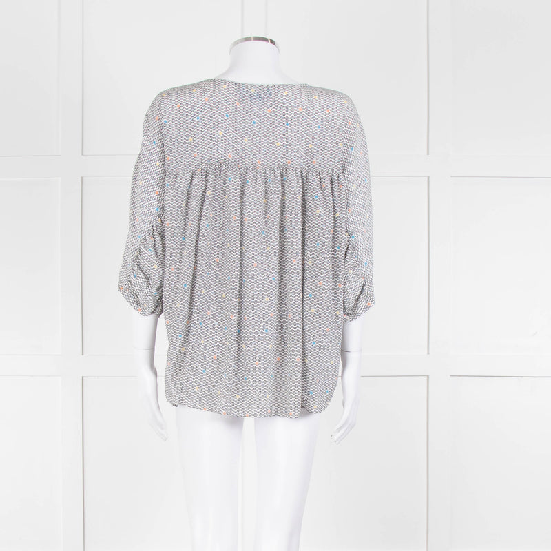 MIH White Black Blue Silk  Oversized Top