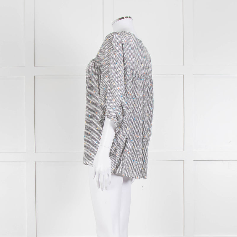 MIH White Black Blue Silk  Oversized Top