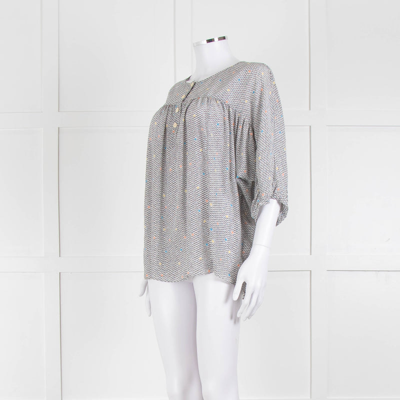 MIH White Black Blue Silk  Oversized Top
