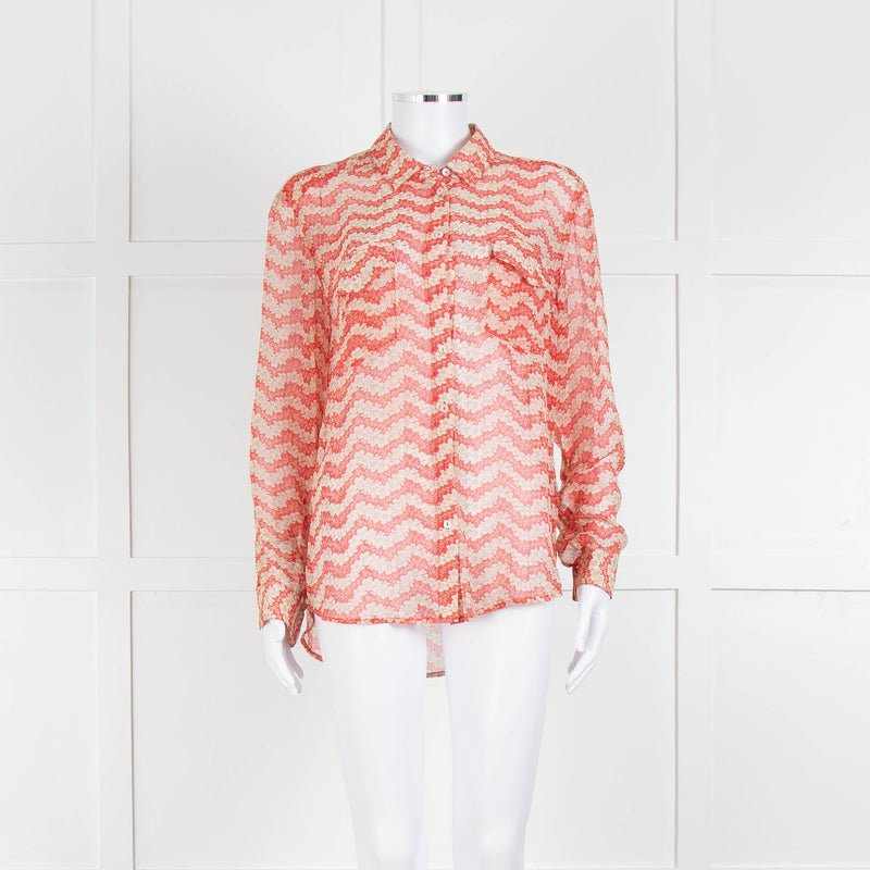The Kooples Red Cream Floral Sheer Long Sleeve Shirt